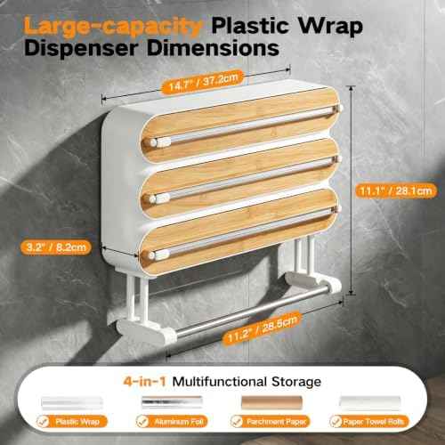 4-in-1 Wrap Dispenser with Cutter – Magnetic Kitchen Organizer