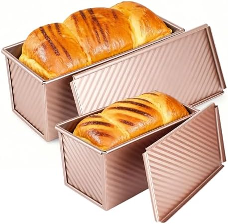 2 PCS Pullman Loaf Pan With Lid, 2.2 LB/1 LB Sandwich Bread Loaf Pan