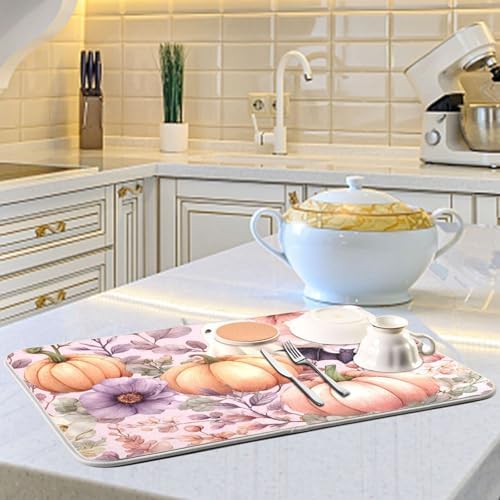 OTVEE Mystical Halloween Pumpkin Art Dish Drying Mat for Kitchen