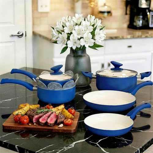 12 Piece Ceramic Cookware Set，Nonstick Pots and Pans Set