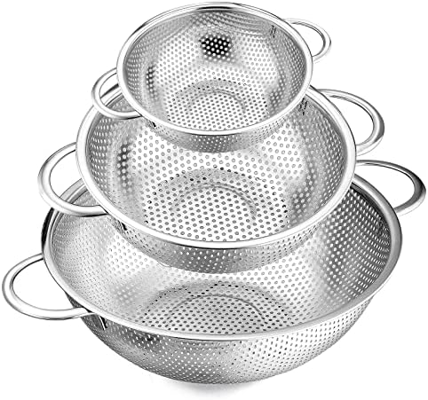 E-far Stainless Steel Colander Set of 3 (1-3-5Quart), Micro-Perforated