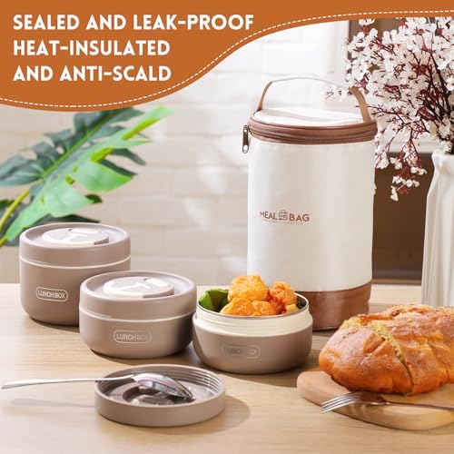 Dandat 3 Pcs Portable Insulated Lunch Container Set, Khaki