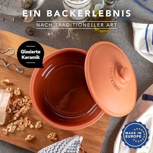 Romertopf Round Bread Baking Pot, 23.0 cm, 2 L, Orange, Glazed Ceramic
