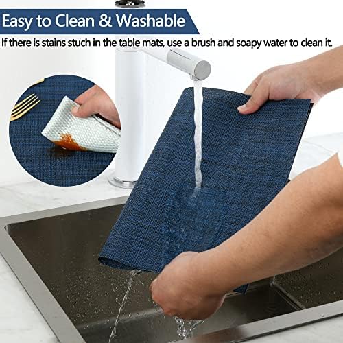 SLKQG Navy Blue Placemats Set of 4 - Easy Clean Washable Vinyl