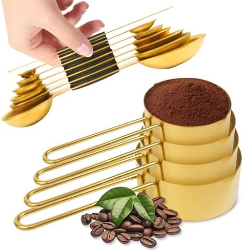 11 pcs Gold Measuring Cups and Spoons Set,Includes 4pcs Measuring Cups