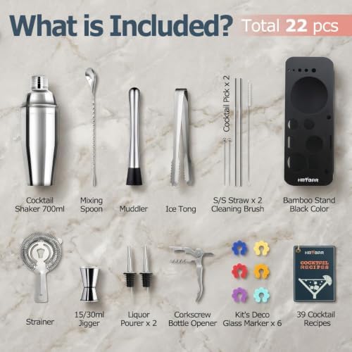 HMYBAR® 22-Piece Cocktail Shaker Set, Mixology Bartender Kit with 24oz