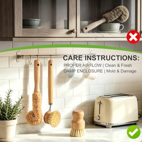 Bamboo Dish Brush Set, 3 Pack
