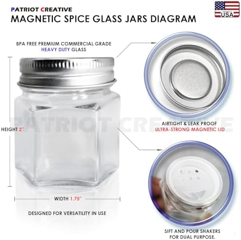 PATRIOT 25-Pack Hexagon Glass Spice Jars, Shaker Lids