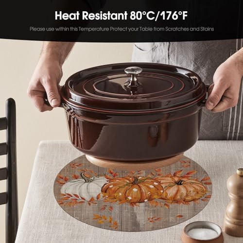 Artoid Mode Maple Leaves Pumpkins Plastic Round Fall Placemats Set of