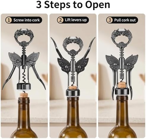 Wine Opener, 3 in 1 Zinc Alloy Premium Wing Corkscrew Wine Bottle