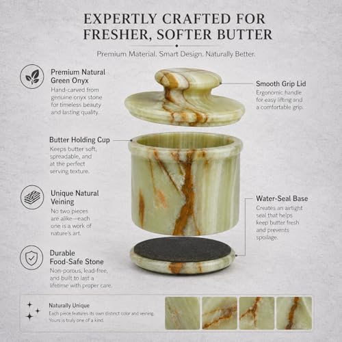 Green Onyx Butter Keeper - Round Marble Butter Dish for Countertop, 4"