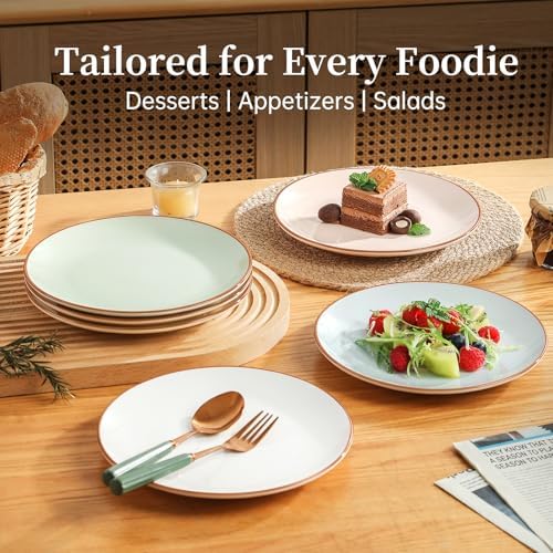 Dessert Plate Ceramic Set of 6, Colorful 8 Inch Salad Plates for