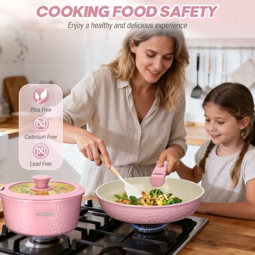 pots and Pans Set, Ceramic Nonstick Cookware Set Detachable Handle