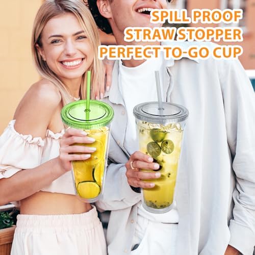 Zukro Clear Double Wall Plastic Tumbler with Lid and Straw 32 oz