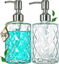 JASAI 2Pack Diamond Embossed Glass Soap Dispensers, 12 OZ