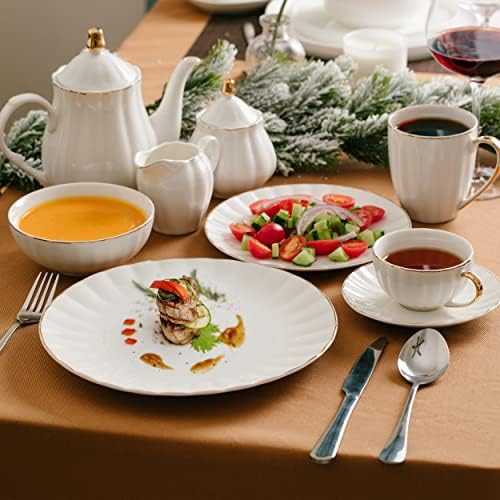BTaT- White Porcelain Coffee Mug Set, 6 Pack, 12oz, Gold Trim Design