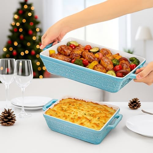 Hacaroa Set of 3 Ceramic Baking Dishes, Rectangular Bakeware with