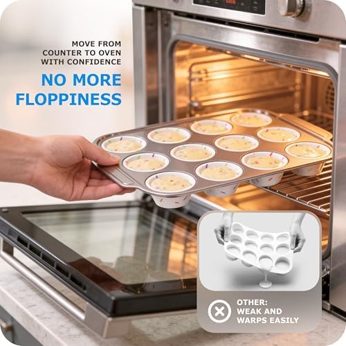 Silicone Muffin Pan for Baking with Metal Frame, 12 Cup Regular Size