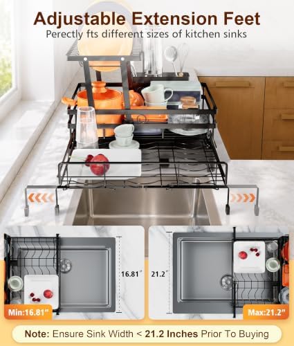 Hanyi 2-Tier Expandable Dish Drying Rack for Counter and Over Sink