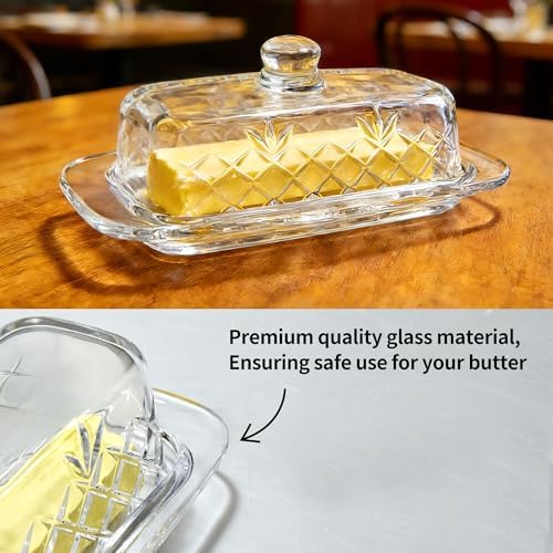 Clear Glass Butter Dish with Lid, Covered Crystal Butter Stick Holder