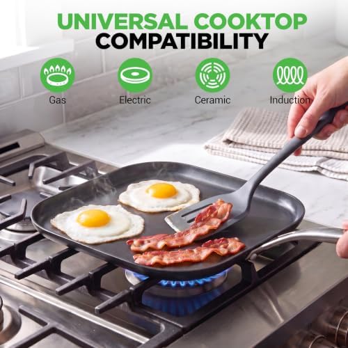 NutriChef 11-Inch Griddle Pan | Ceramic Non-stick with Induction Base