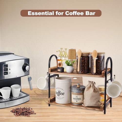 BDBDYEAY 2-Tier Coffee Bar Organizer with 4 Cup Holder Hooks