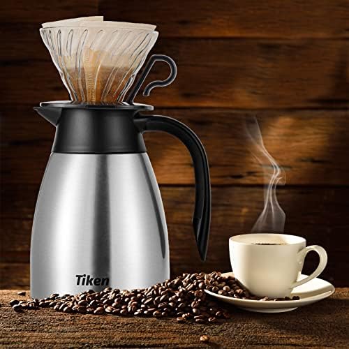 Tiken 34 Oz Thermal Coffee Carafe, Stainless Steel Insulated Vacuum