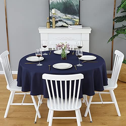 FOLINS&HOME Navy Blue 60 Inch Round Tablecloth, Waterproof Table Cloth