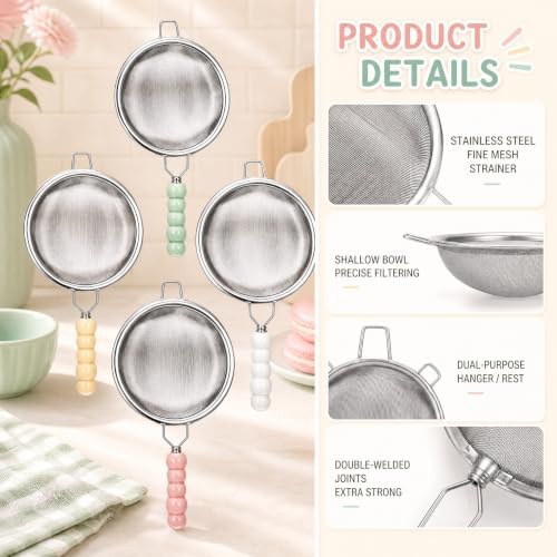 4 Pcs 3.1 in Mini Fine Mesh Strainer Set with Ceramic Handles