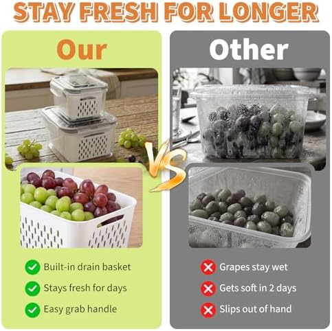 2-Pack Grape Containers with Built-In Drain Basket