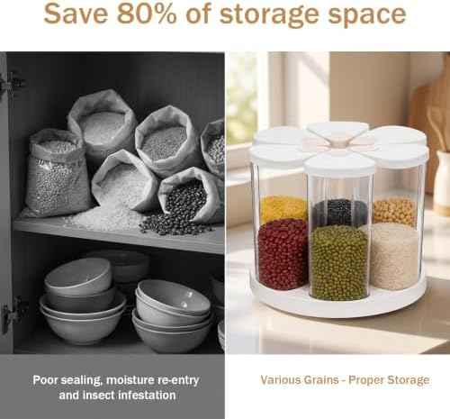 5-10 lbs 6 Grids 360° Rotating Cereal Dispenser Countertop