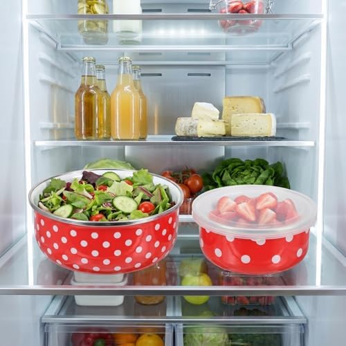 Milisten 5-Piece Enamel Bowls with Lids, Retro Nesting Food Storage
