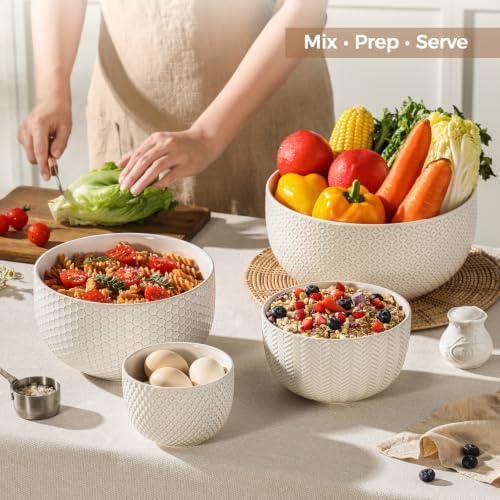 Ceramic Mixing Bowls Set of 4, Nesting Bowls for Kitchen