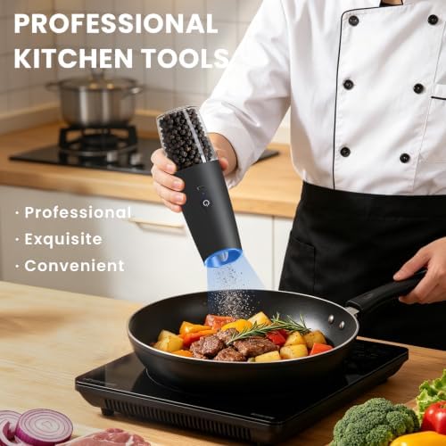 UNNEES Rechargeable Electric Salt and Pepper Grinder Set, Black