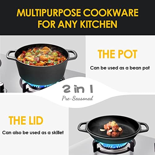 EDGING CASTING 2-in-1 Pre-Seasoned Cast Iron Dutch Oven Pot with