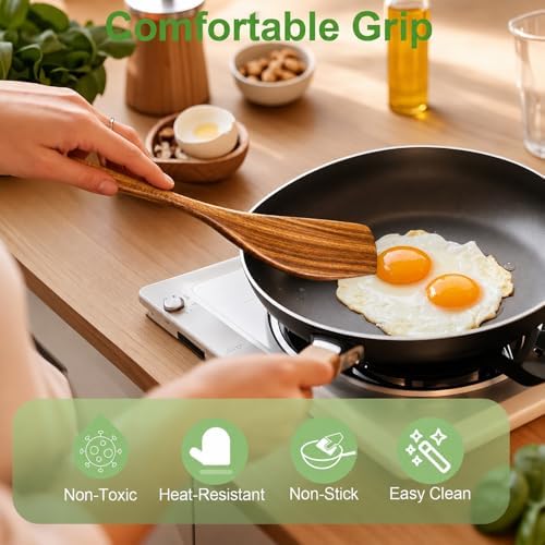 2 Pack Wooden Spatula, Acacia Wood Long Handle Flat Frying Turner