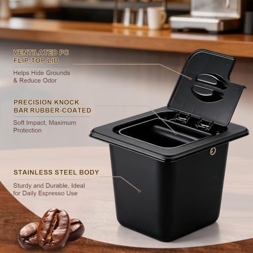 2.2L Large Espresso Knock Box with Lid, Stainless Steel Knock Box