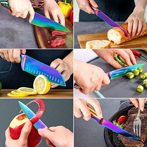 WELLSTAR Rainbow 14-Piece German Stainless Steel Knife Set