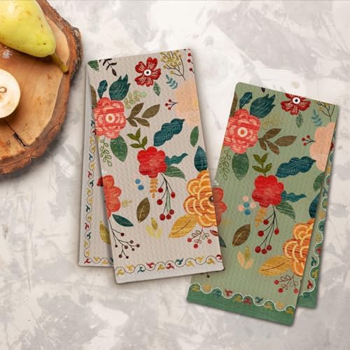 Vintage Boho Floral Kitchen Towels, Retro Colorful Flower Dish Tea