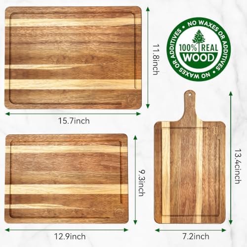 Acacia Wood Cutting Board Set of 3 – Non-Toxic & Pre-Oiled Cutting