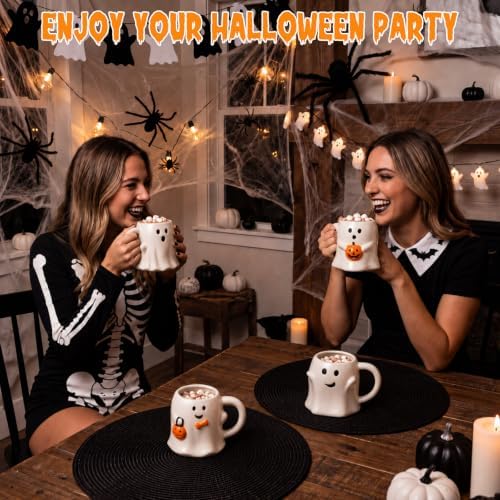 Baderke Set of 4 Halloween Ghost Coffee Mug 14 oz Ceramic Cute Ghost