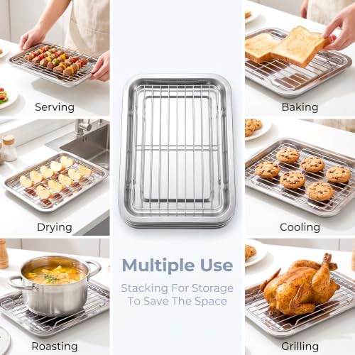3 Set Baking Sheet Pan with Cooling Rack Set, Stainless Steel Quarter