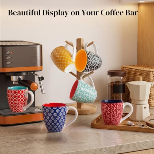 DOWAN 16 OZ Boho-Mosaic Coffee Mugs Set of 6, Large Ceramic Coffee