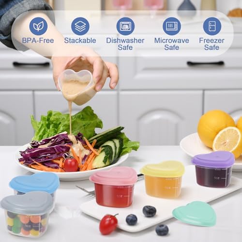 12pcs 2 oz Salad Dressing Container Heart-Shaped, Mini Condiment