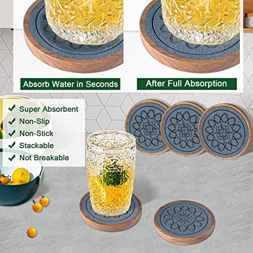 Wood Coasters for Drinks, Absorbent Coaster Sets of 5, Drinks Coasters