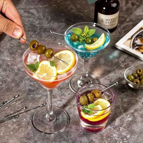 Metal Martini Cocktail Picks 9 Pcs, 4.1 in Olive Skewers Stainless