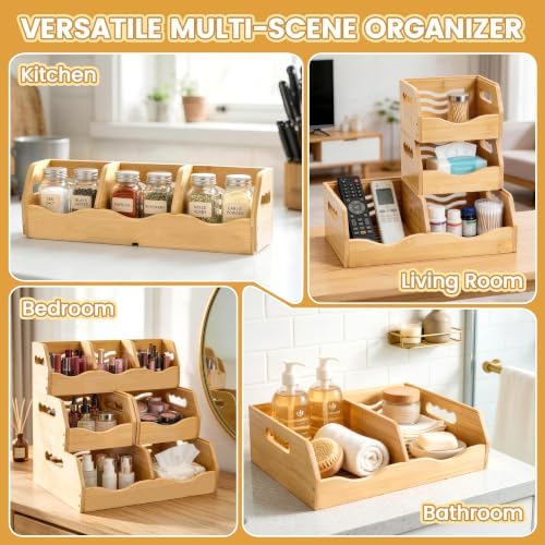 Bamboo Potato Onion Storage Bins, 3 Tier Stackable Produce Basket