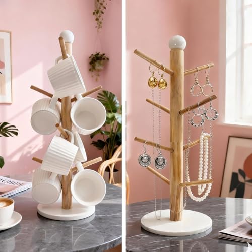 SNAIL GARDEN Screwed-in 8 Hooks Coffee Mug Holder, Marble Bas Mug Tree