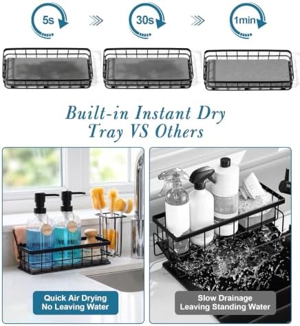 Kitchen Soap Dispenser Set with Sponge Holder, 15 fl oz, Clear Glass