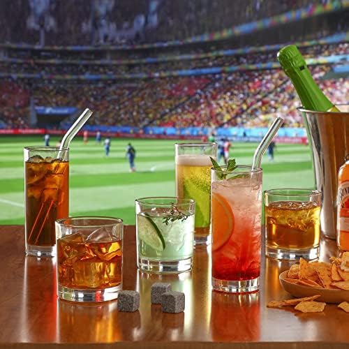 [12 Pack] Glass Cups with Glass Straws, 12oz Highball & Rock Drinking